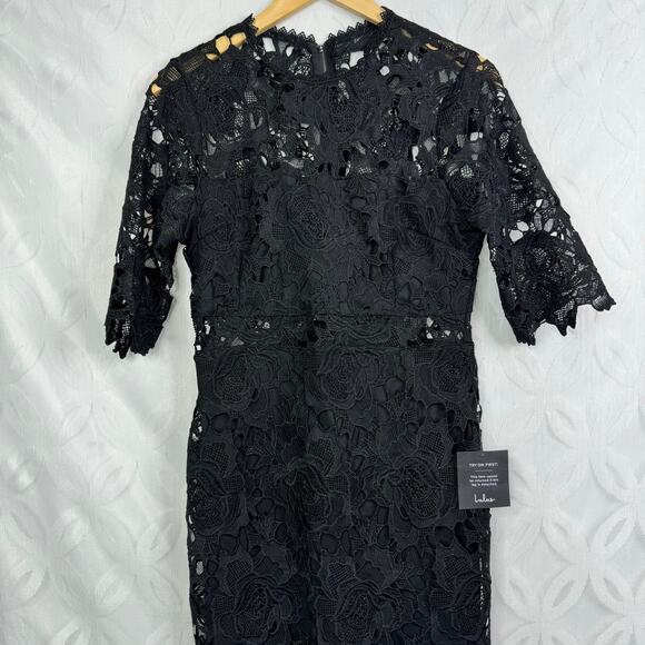 Lulus A Fine Romance Black Lace Sheath Mini Dress Size M NWT - Picture 7 of 11